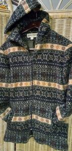 AUDREY Celine Hooded Jacket Fall Green Beige Starburst Full Zip Size S/40